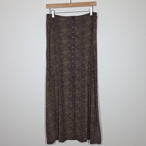 Vtg Y2K Abstract Artsy Animal Dotted Print Slinky Stretch Maxi Skirt M Boho